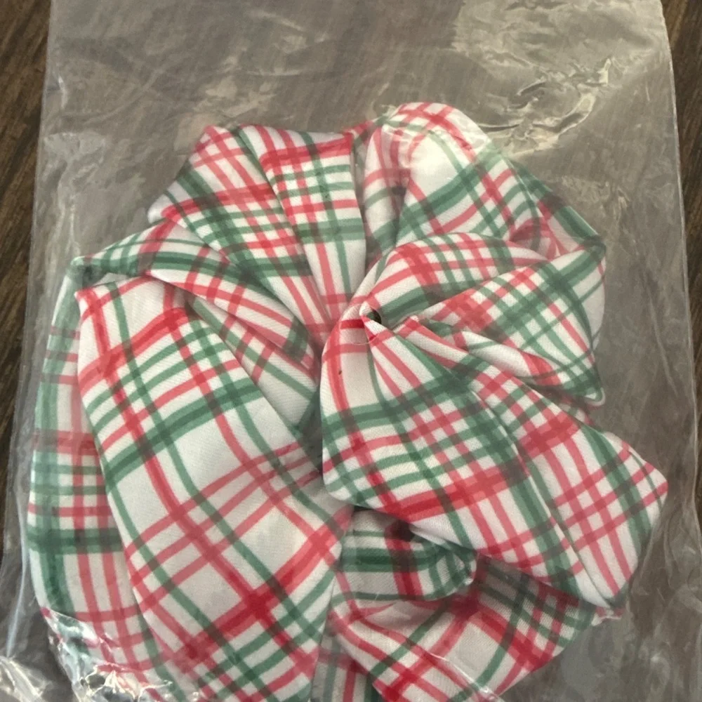 42 TOTAL Red White Green Plaid Satin Hair Scrunchies New Individually Packaged